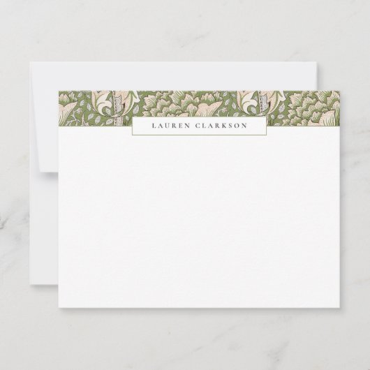 W. Morris Green Floral Top Border Stationery card 招待状 (正面)