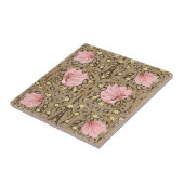 W Morris Pimpernelパターン（ピンク&セピア） タイル (側面)