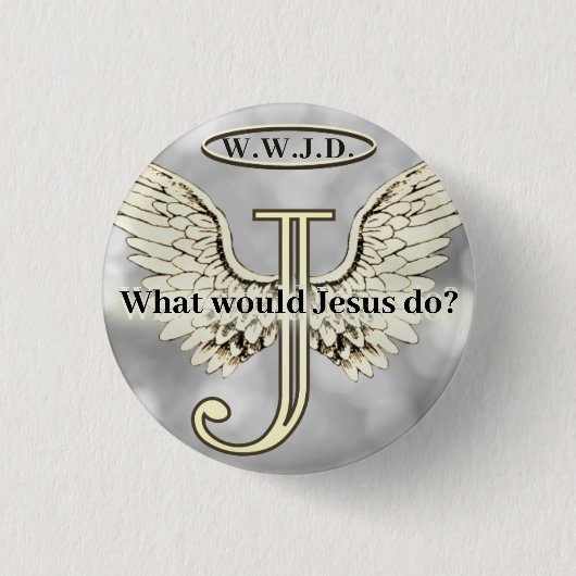 W.W.J.D イエスは何をなさるのか？ キーチェーン 缶バッジ (正面)
