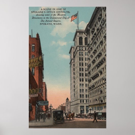 WAスポケーン – ホーセアーツのあるダウンタウンビュー ポスター (正面)