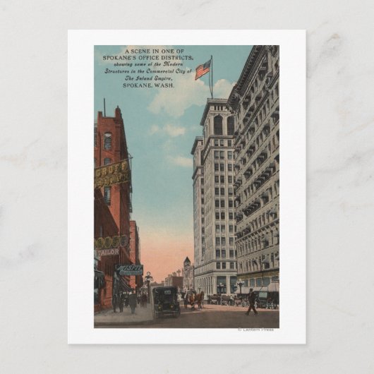 WAスポケーン – ホーセアーツのあるダウンタウンビュー ポストカード (正面)