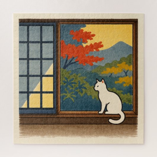 Wa – Quiet Window with White Cat ジグソーパズル (縦)
