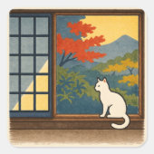 Wa – Quiet Window with White Cat スクエアシール (正面)