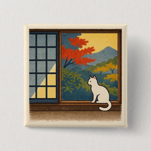 Wa – Quiet Window with White Cat 缶バッジ (正面)