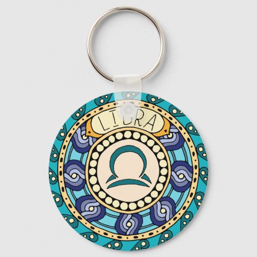 Waage Libra Sternzeichen farbenfrohes Mandala キーホルダー (正面)