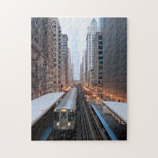 Wabash上の都心のシカゴの高い柵 ジグソーパズル (縦)
