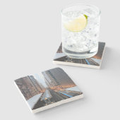 Wabash上の都心のシカゴの高い柵 ストーンコースター (横)