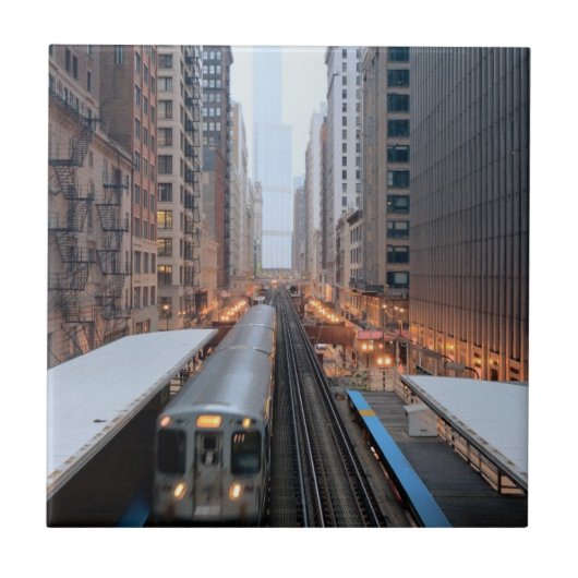 Wabash上の都心のシカゴの高い柵 タイル (正面)