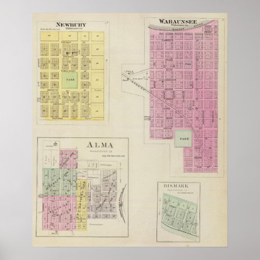 Wabaunsee、Newbury、Alma、Bismark、Kansas ポスター (正面)
