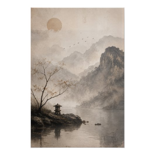 Wabi Sabi Japanese Landscape Wall Art Poster ポスター (正面)