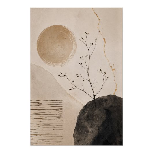 Wabi Sabi Nature Poster – Neutral Zen Botanical ポスター (正面)