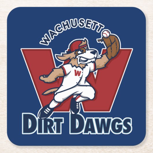 Wachusettの土のDawgsの大学の野球チームのロゴ スクエアペーパーコースター (正面)