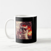 Wacky Cat Holding Wine Selfi With Fire Funny Sungl コーヒーマグカップ (左)