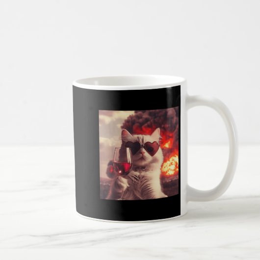 Wacky Cat Holding Wine Selfi With Fire Funny Sungl コーヒーマグカップ (右)