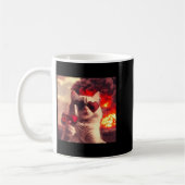 Wacky Cat Holding Wine Selfi With Fire Funny Sungl コーヒーマグカップ (左)