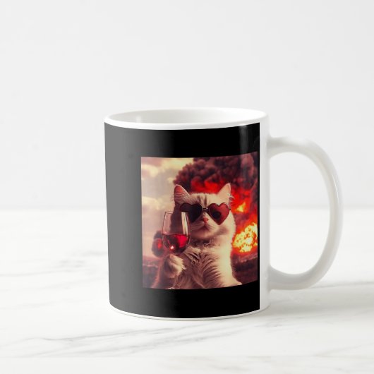 Wacky Cat Holding Wine Selfi With Fire Funny Sungl コーヒーマグカップ (右)
