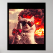 Wacky Cat Holding Wine Selfi With Fire Funny Sungl ポスター (正面)