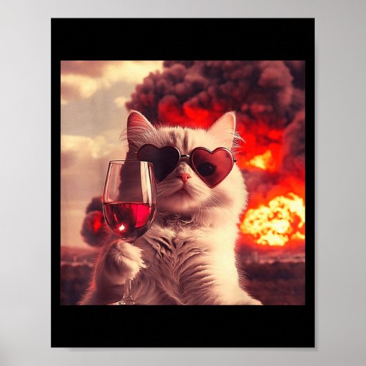 Wacky Cat Holding Wine Selfi With Fire Funny Sungl ポスター (正面)