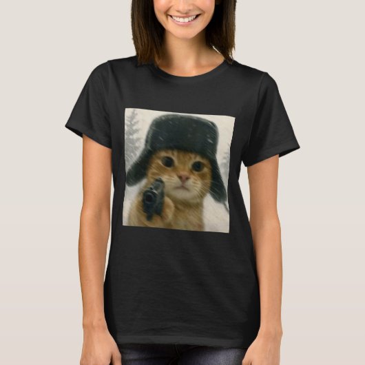 Wacky Cat Wearing Ushanka Hat Russian Meme Cat Hum Tシャツ (正面)