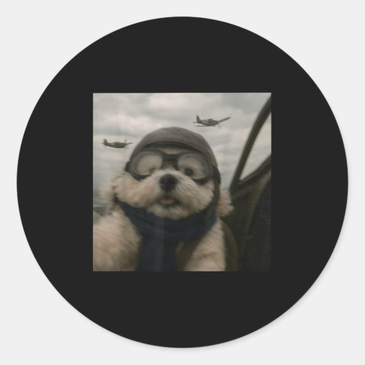 Wacky Dog Funny Dog Selfie Lot Jet Fighter Airplan ラウンドシール (正面)
