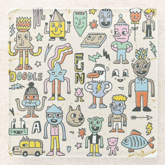 Wacky Doodles:ヴィンテージキャラクターセット ガラスコースター (正面)