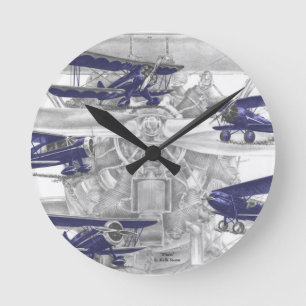 Wacoの複葉機 ラウンド壁時計