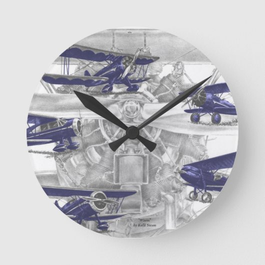 Wacoの複葉機 ラウンド壁時計 (正面)