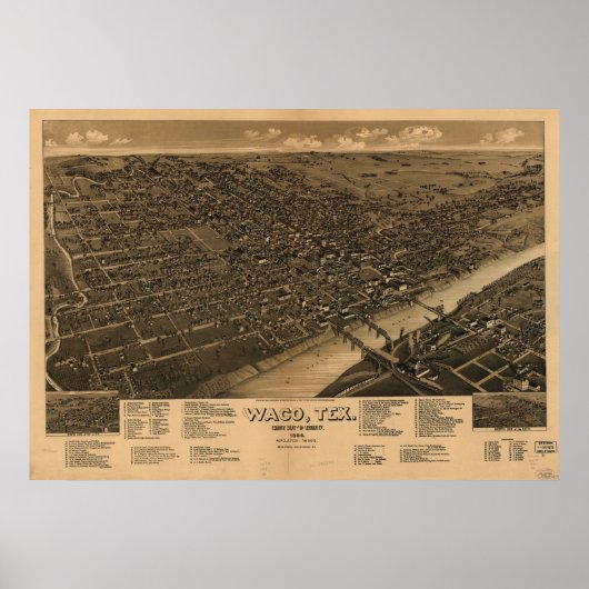 Waco Texas 1886 Antique Panoramic Map ポスター (正面)