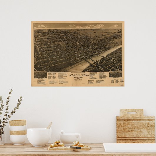 Waco Texas 1886 Antique Panoramic Map ポスター (キッチン)
