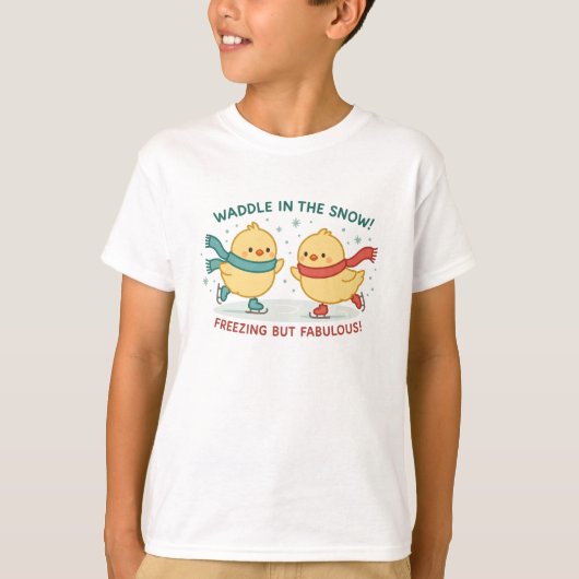 Waddle in the Snow Chicks Kids Shirt | Cute Winter Tシャツ (正面)
