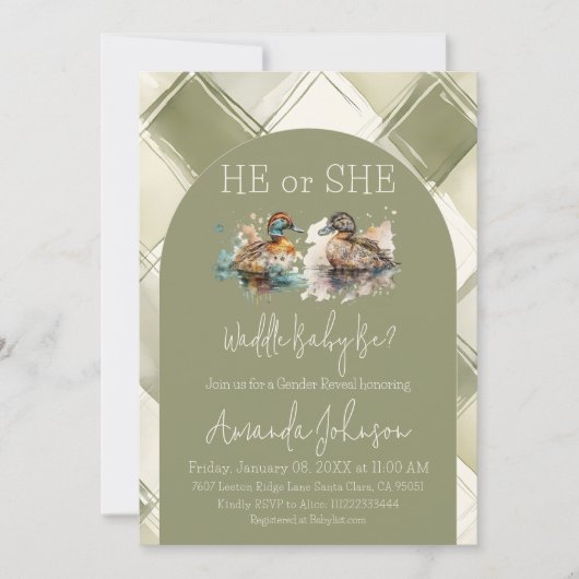 Waddle It Be Green Mallard Duck Gender Reveal 招待状 (正面)