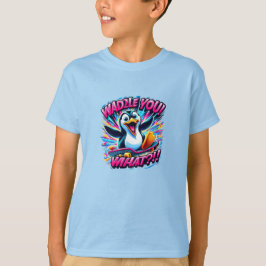"WADDLE YOU! WHAT?!!" ペンギンスケートボード Tシャツ