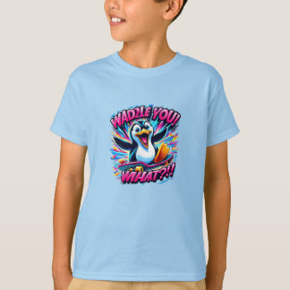 "WADDLE YOU! WHAT?!!" Penguin Skateboard Tシャツ