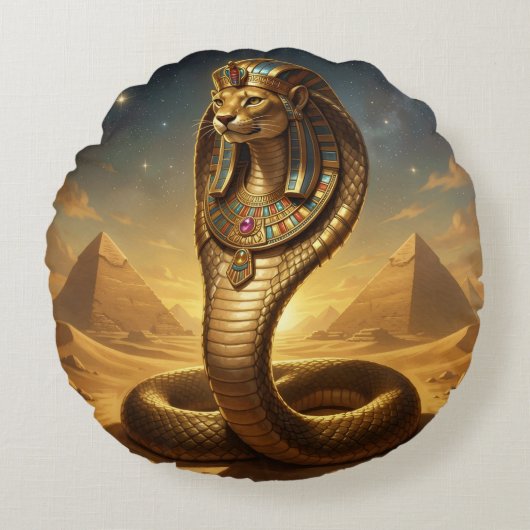 Wadjet – Egyptian Cobra Goddess ラウンドクッション (正面)
