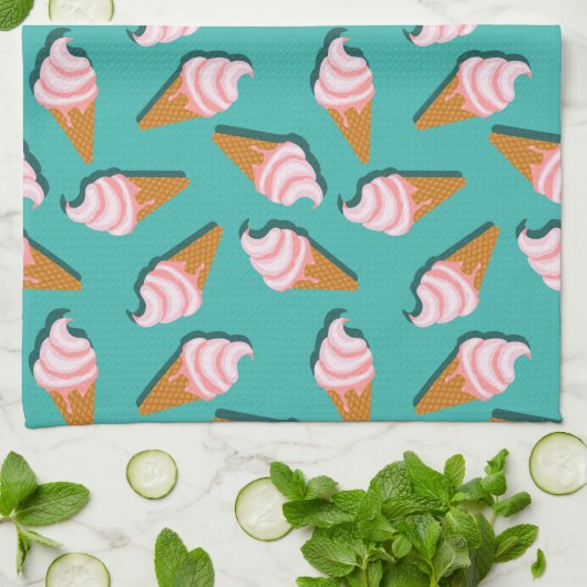 Waffle cones ice cream and frozen yogurt pattern キッチンタオル (折り畳み)