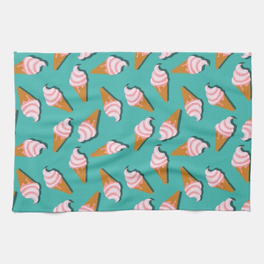 Waffle cones ice cream and frozen yogurt pattern キッチンタオル (横)