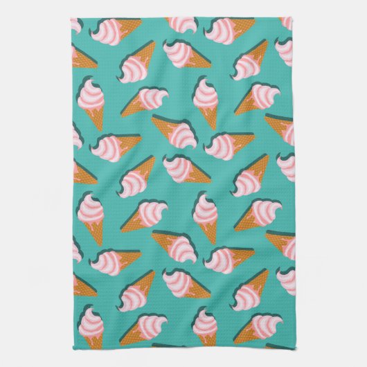 Waffle cones ice cream and frozen yogurt pattern キッチンタオル (縦)