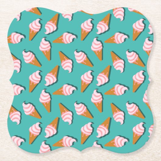 Waffle cones ice cream and frozen yogurt pattern ペーパーコースター (正面)