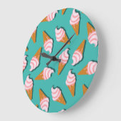Waffle cones ice cream and frozen yogurt pattern ラージ壁時計 (傾斜)