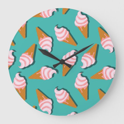 Waffle cones ice cream and frozen yogurt pattern ラージ壁時計 (正面)