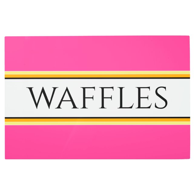 WAFFLESブライトはっきりしたピンクホワイトレースストライプ メタルプリント (正面)