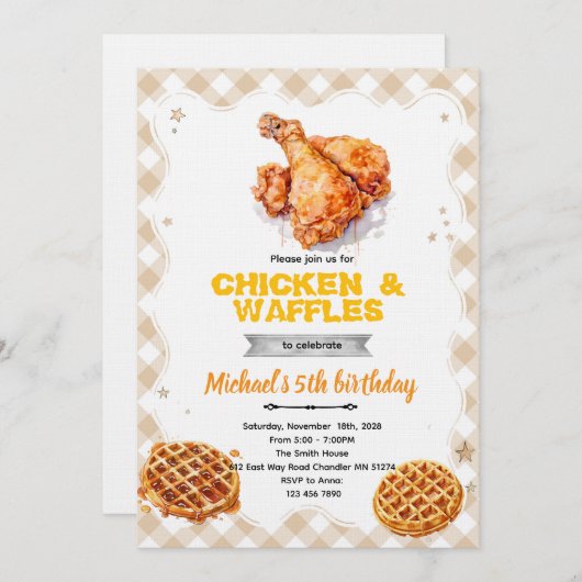 Waffles and chicken party Invitation 招待状 (正面/裏面)