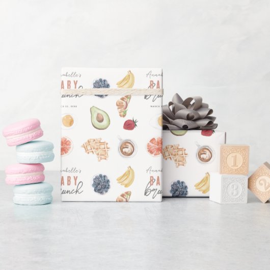 Waffles Coffee Fruits Watercolor Baby Brunch ラッピングペーパー (ベビーシャワー)