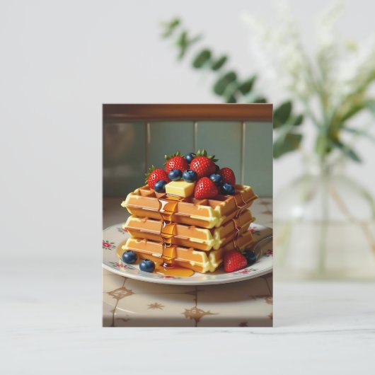 Waffles with Strawberries and Blueberries ポストカード (スタンド正面)