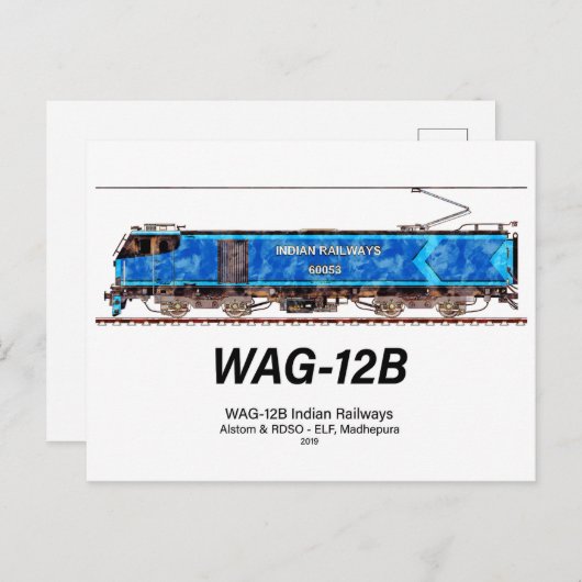 WAG-12B機関車インディアン鉄道貨物列車 ポストカード (正面/裏面)