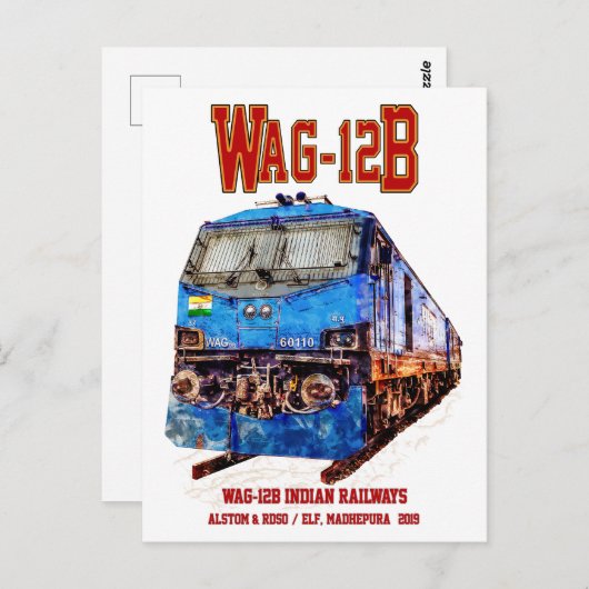 WAG-12B機関車インディアン鉄道貨物列車 ポストカード (正面/裏面)
