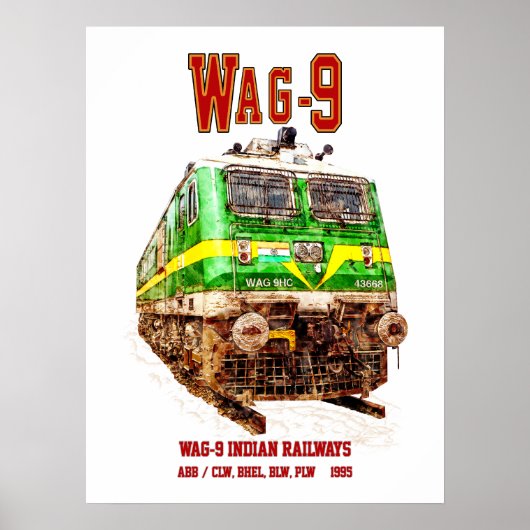 WAG-9機関車。インド鉄道貨物列車 ポスター (正面)