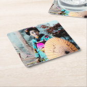 Wagasaペーパーパラソルのヴィンテージ日本の芸者 スクエアペーパーコースター (アングル)