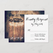 Wagon Wheel Mason Jar Chandelier結婚式RSVP 出欠カード (正面/裏面)