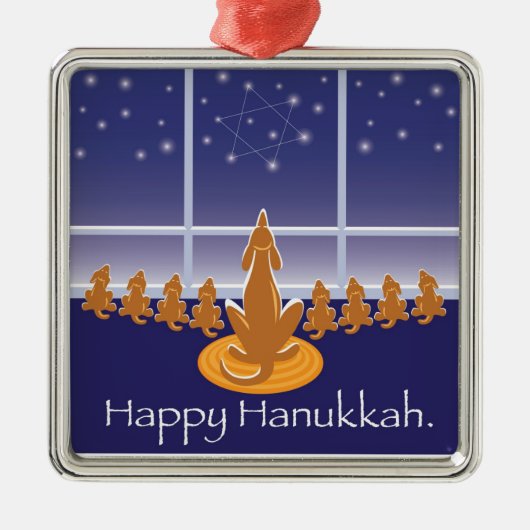 WagsToWishes_Menorah Dogs_Hanukkahの円形浮彫り メタルオーナメント (正面)